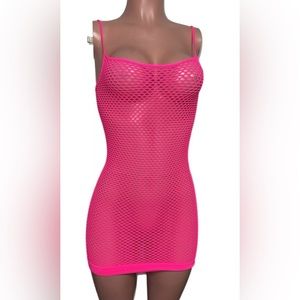 Neon Pink Net Top Tunic Barbiecore Pink Mermaid Cover Up Festival Party Vest Top